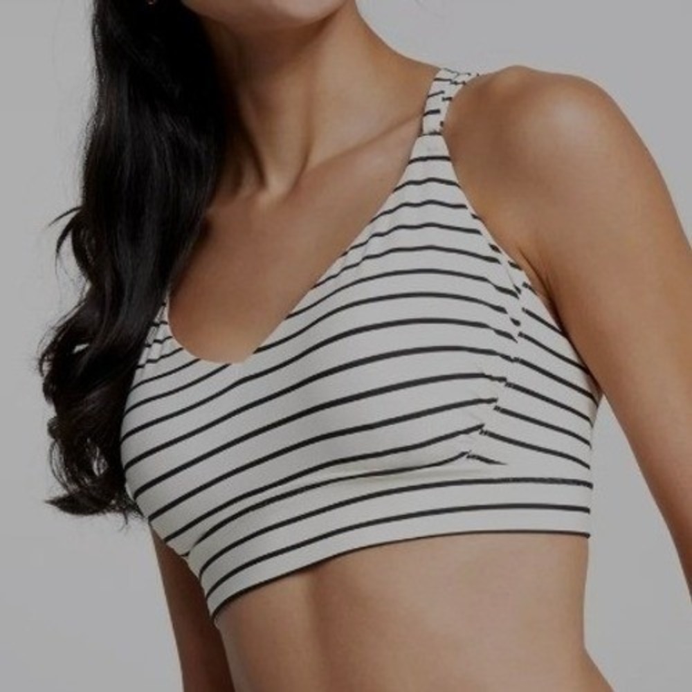 CALIA Strappy Back Ruch Bikini Top Coastal Stripe White XS WSA23223PRT NEW